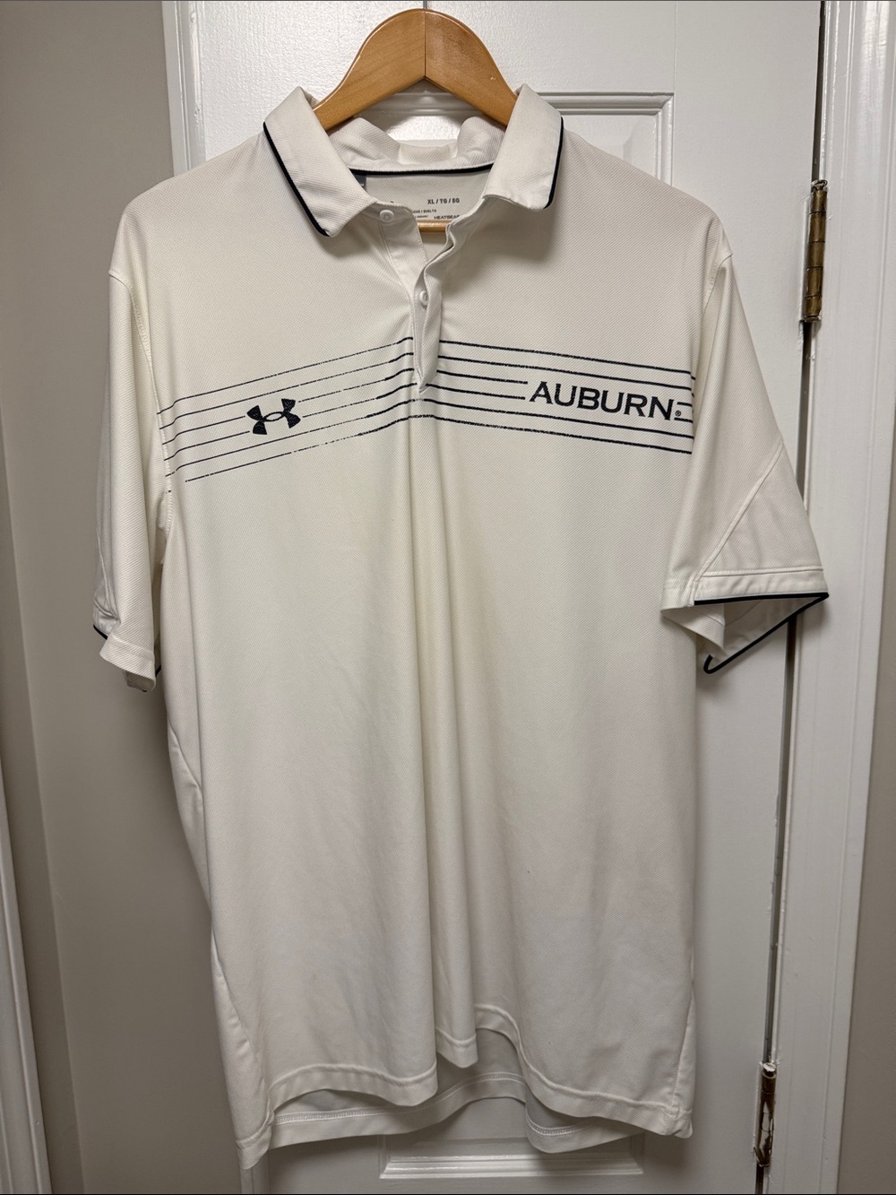 Under Armour White Polo with Navy Auburn Accents